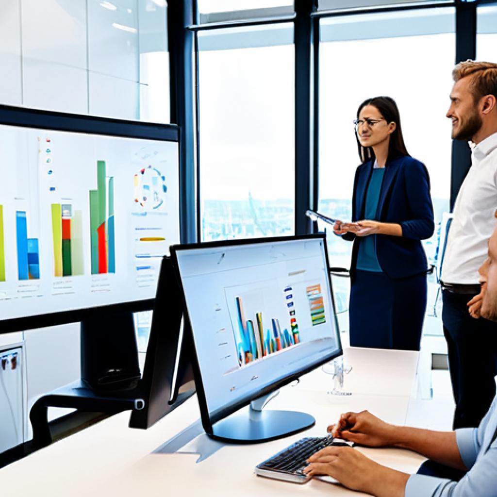 A diverse group of professional individuals, male and female, collaborating dynamically in a bright, contemporary open-plan office space. They are dressed in modern, modest business casual attire. The setting features sleek, Scandinavian design elements, large windows showcasing a clean, modern city skyline in the background, and digital screens displaying graphs and innovative concepts. They are engaged in a brainstorming session, with one person presenting ideas on a large interactive display, and others taking notes or discussing. Their expressions are focused and positive, conveying innovation and teamwork. Perfect anatomy, correct proportions, well-formed hands, proper finger count, natural body proportions, natural pose. Professional photography, high quality, sharp focus, clean aesthetic. Fully clothed, modest clothing, appropriate attire, professional dress, safe for work, appropriate content, professional, family-friendly.