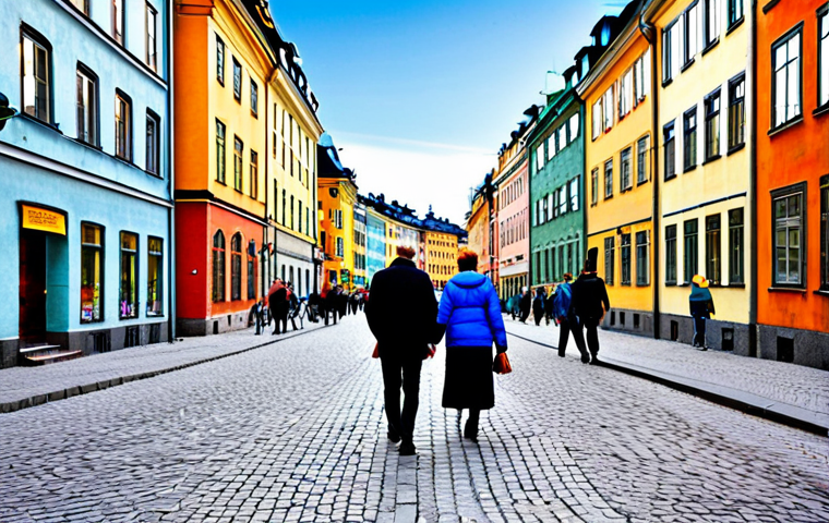 Stockholm Cityscape**
"A professional photograph of a vibrant street scene in Stockholm, Sweden, during the daytime. People are walking along the sidewalk, appropriately dressed for cool weather in modest clothing. In the background, colorful buildings line the street, with the harbor visible in the distance. Safe for work, family-friendly, appropriate content, fully clothed, perfect anatomy, correct proportions, natural pose, high quality, professional."
**