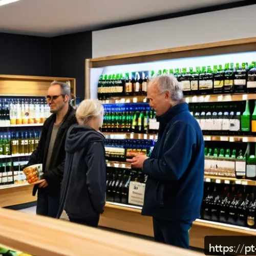 Home 32 스웨덴에서 술 구매하는 법 - A cozy interior of a Swedish Systembolaget store during daytime, featuring well-organized shelves st...