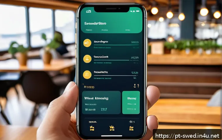 스웨덴의 핀테크 산업 - A modern, sleek Swedish fintech mobile app interface displayed on a smartphone held by a diverse gro...