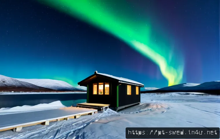 스웨덴 오로라 관측 명소 - Photorealistic winter night at Abisko National Park, Swedish Lapland, wide panoramic composition of ...